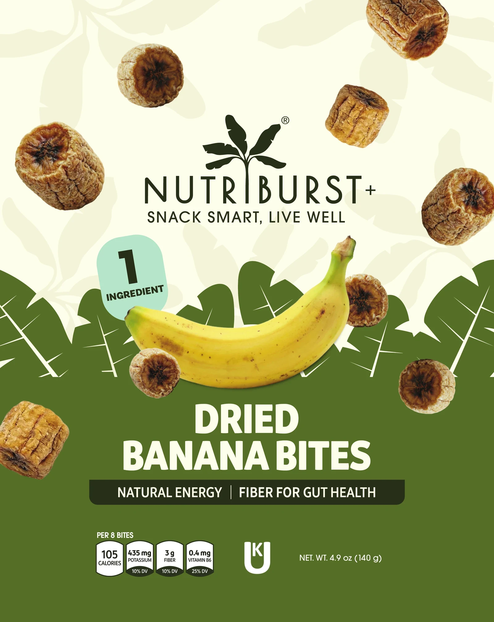 Nutriburst+ Dried Banana Bites bag, 4.9 oz